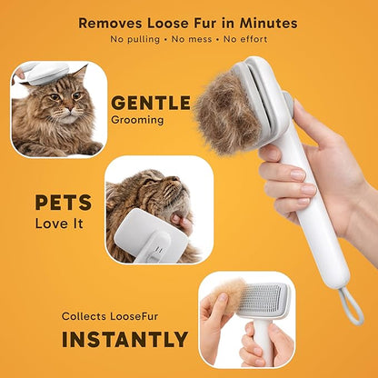 Wolfster Dog & Cat Deshedding Brush - Self Cleaning Pet Grooming Tool, Adjustable Comb, Skin-Friendly Slicker Pet Brush,For All Coat Types, Easy Grooming For Long & Short Hair Animals (White)