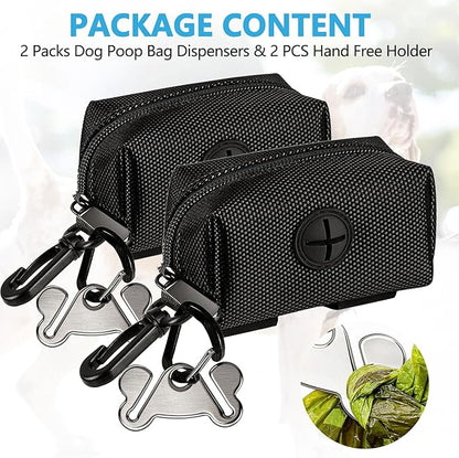 Dog Waste Bag Dispenser Pet Poop Bags Holder for Doggie Waste Bags Dispensers Soft Fabric Zipper Small Doggy Puppy Pouch for Leash Accessory Attachment with Carrier,2PCS Black