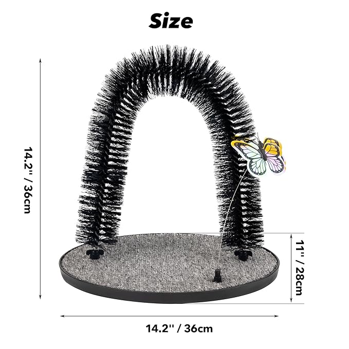 Pet Prime 2in1 Cat Arch Self Groomer for Indoor Cats, Back Scratcher Grooming Massage Brush with Sturdy Cat Scratching Pad Durable Brusher Butterfly Toy