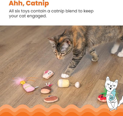 Catstages Purrsecco & Cupcakes Cat Toys, 6-Pack Catnip Toys with Feathers, Crinkle & Mesh, Multicolored