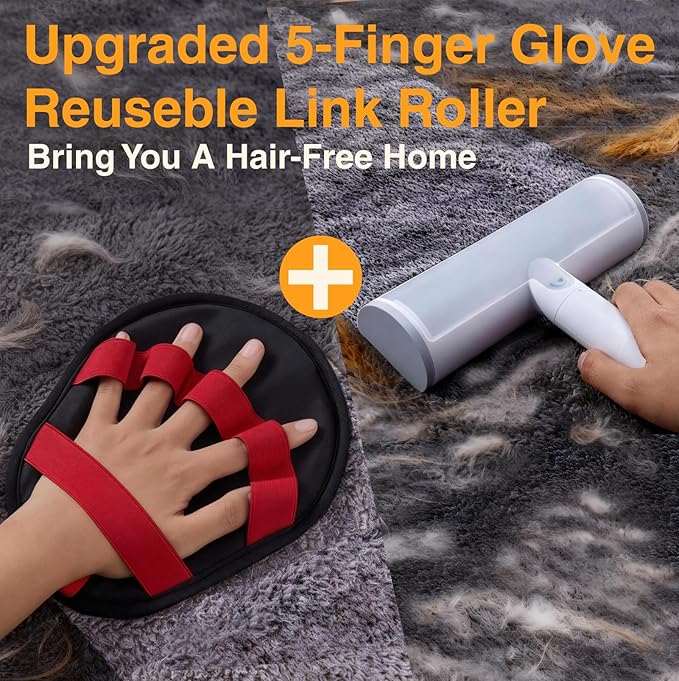 2 in 1 Pet Hair Removal Set, Reusable Dog Hair Remover & Cat Hair Remover, Pet Hair Remover with Roller & Glove, Pet Hair Removal Tool for Clothing, Couch, Furniture & Laundry