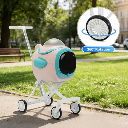 COZIWOW Pet Stroller with Temperature Display & Ventilation Fan, Foldable 4-Wheel Cat Dog Stroller with Anti-Irritation Privacy Barrier, Night Light, Detachable Car Seat Carrier for Small & Medium Pet