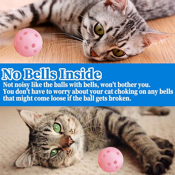 12Pcs Cat Ball Toy, Low Noise No Bells Holey Plastic Cat Balls, Funny Interactive Cats Toys for Indoor Cats, Firm Toy Balls for Kitten Puppy Ferret Bird (1.65", Pink)