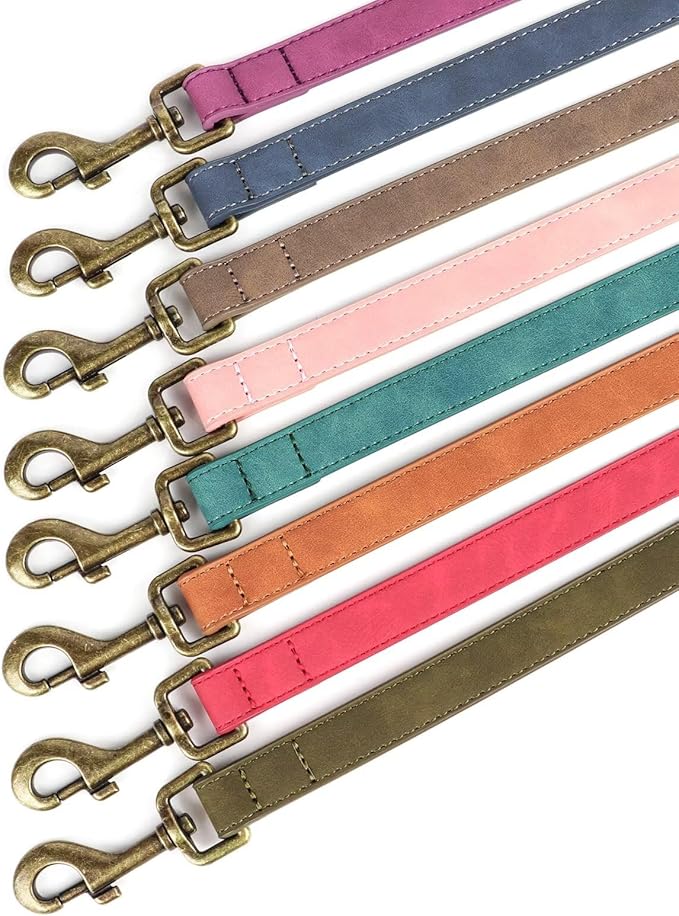 Didog PU Leather Dog Leash, Colorful Dog Leash 4ft, Strong and Durable Faux Leather Lead, Walking and Training Lead for Small Medium Dogs,Red