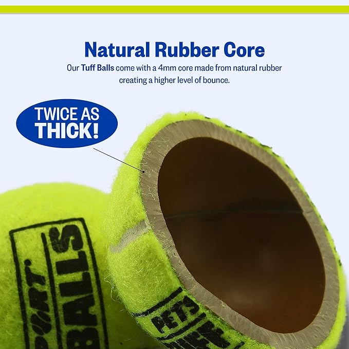 PetSport Tuff Ball - Medium Tennis Balls for Dogs, Chew Toy for Aggressive Chewers, Fetching, Natural Rubber, Certified Non-Toxic, Won't Wear Down Teeth - 2.5" (12 Pack)