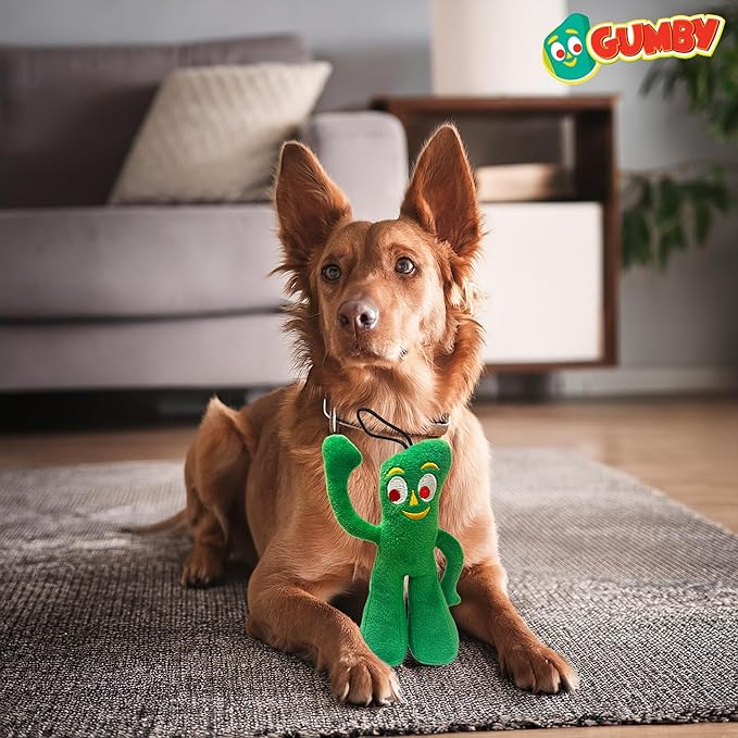 Multipet Small Gumby Stuffed Dog Toy with Squeaker | Gumby Dog Toy Plush Small | Green | 6" | Officially Licensed (6" - Plush Gumby)