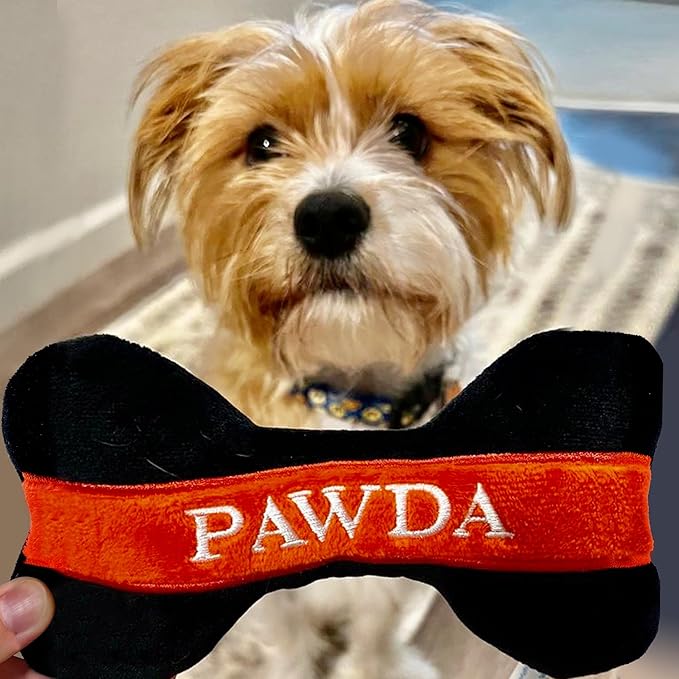 Haute Diggity Dog Pawda Bone, Plush Designer Dog Toys with Interactive Squeaker, Stimulating Pet Enrichment, Machine-Washable & Safe Materials for All Breeds, One Size