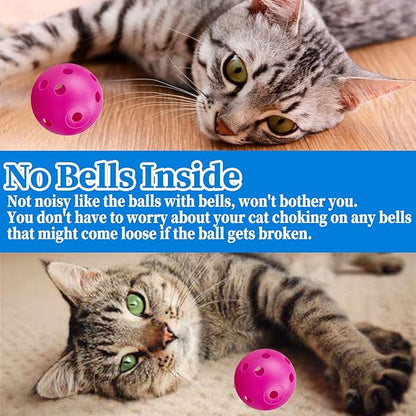 12Pcs Cat Ball Toy, Low Noise No Bells Holey Plastic Cat Balls, Funny Interactive Cats Toys for Indoor Cats, Firm Toy Balls for Kitten Puppy Ferret Bird (1.65", Hot Pink)