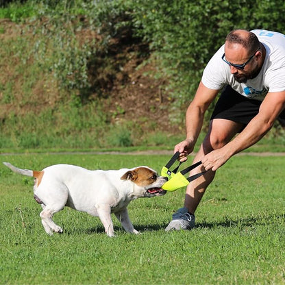 Bungee Dog Bite Tug Toy with 2 Strong Handles - Made of Durable & Tear-Resistant Fire Hose - Perfect for Tug of War, Fetch & Puppy K9 Training - Ideal Pull Toy for Medium to Large Dogs, Yellow