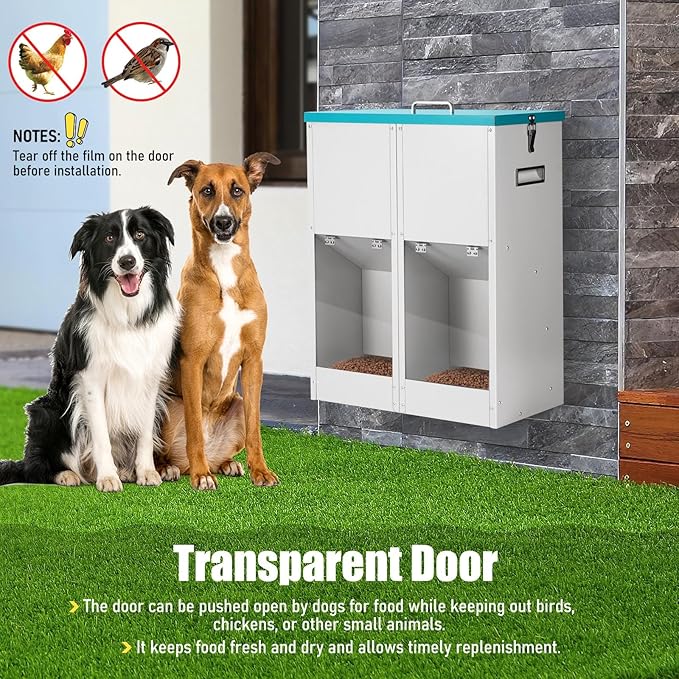 Gravity Automatic Dog Feeder for 2 Dogs - No Assembly Required, 46Lbs Capacity, Galvanized Metal Self Feeding Dog Food Dispenser, Double Pet Feeder for Outdoor and Indoor Use