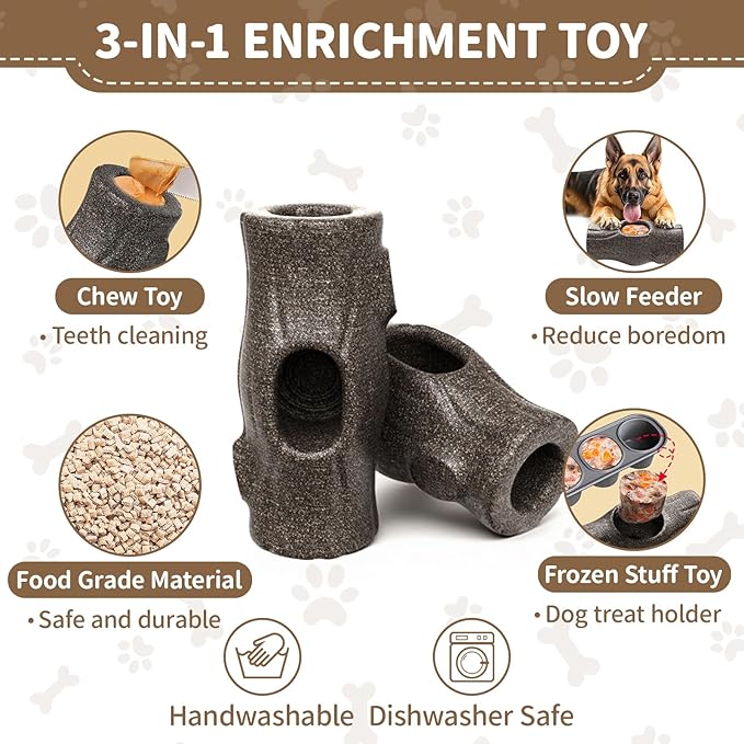 Interactive Dog Treat Toy for Aggressive Chewers, Indestructible Enrichment Chew Toy for Puppy Teething, Frozen Treat Holder with Molds for Large Dogs Pets Keep Busy Reduce Anxiety -Gray