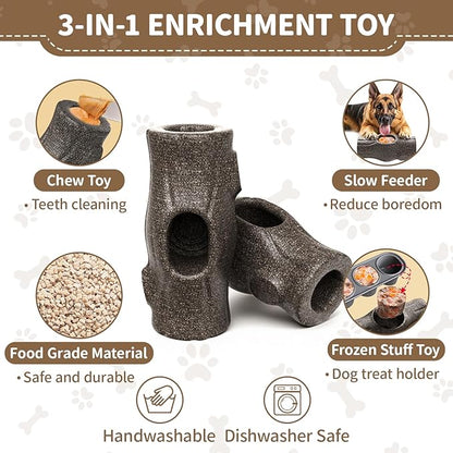 Interactive Dog Treat Toy for Aggressive Chewers, Indestructible Enrichment Chew Toy for Puppy Teething, Frozen Treat Holder with Molds for Large Dogs Pets Keep Busy Reduce Anxiety -Gray