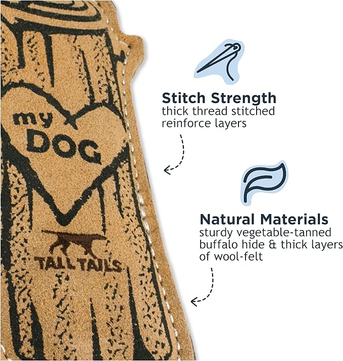 Tall Tails Dog Natural Leather Love My Dog Tree Log Fetch Toy for Dogs
