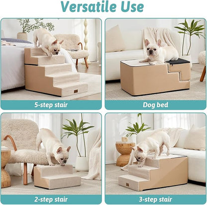 Dog Stairs for Small Dogs, 17.7" Extra Wide Detachable Pet Stairs for Couch and Bed, 23.6" H Non-Slip Dog Steps for Puppies and Old Cats, 17.7x29.5x23.6 inch, Beige