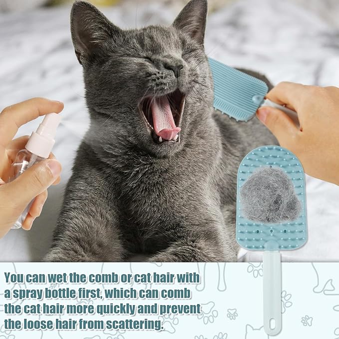 3pcs Cat Tongue Combs, 2024 New Cat Grooming Brushes with 1 Spray Bottle Cat Shedding Brush for Long Haired Cats Ice Cream Cat Fur Remover Comb for Easily Removes Fur Reducing Hairballs