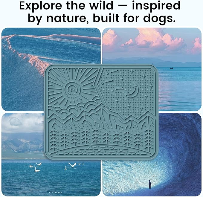 OHMO Lick Mat for Dogs and Cats Nature Design(Extra Large 1pc) Easy to Clean Pet Slow Feeder with Suction Cups, Enrichment for Anxiety Relief and Boredom Reduction(Light Blue)