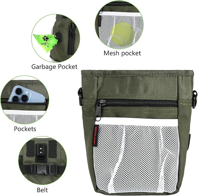 kissleaf Dog Treat Pouches for Pet Training with Magnetic Closure Treat Pouches for Pet Training,Large Dog Treat Training Pouch and Dog Clicker,Training Treat Pouch Built-in Poop Bag Dispenser-Green