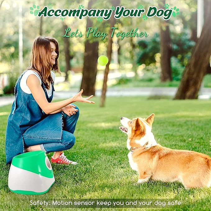 SOCO Automatic Ball Launcher for Dogs, USB Rechargeable with 3 Distances (10/20/30 ft), Safety LED Indicator, Include 15 Tennis Balls, Indoor/Outdoor Fetch Toy for Small/Medium Dogs