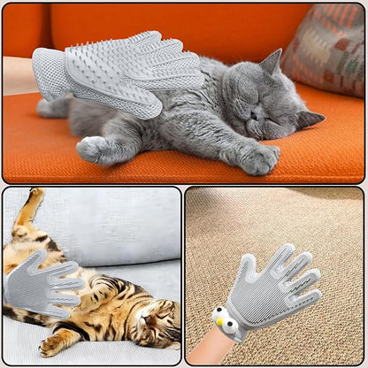 2 in 1 Pet Grooming Gloves - Cat and Dog Glove Brush, High Efficiency Pet Hair Removal Massage Glove, Clean Hair on Both Sides (Grey /1 Piece)
