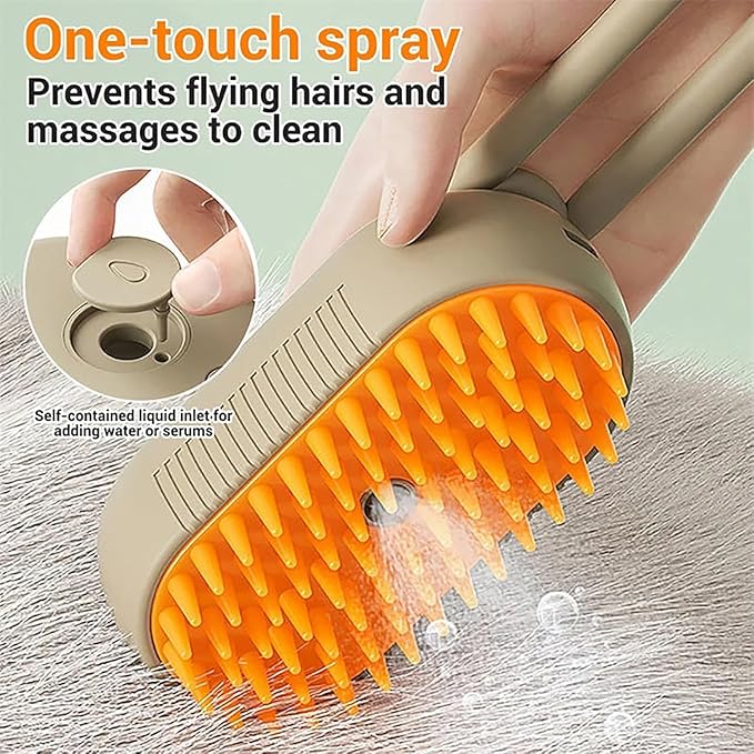 Cat Brush, 4 in 1 Self Cleaning Silicone Cat Steam Brush Quick & Easy Pet Hair Remover Comb for Shedding, Massage, Cleaning, 360° Rotating Pet Steam Brushs for Cats Dogs (Brown+White)