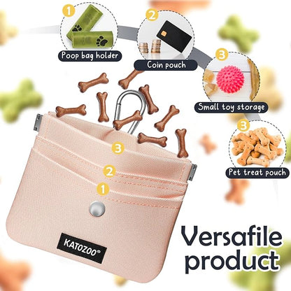 Dog Treat Pouch – Dog Training Pouch with Waterproof Oxford Fabric, Hands-Free Design, Carabiner Clip, Front Pocket, Self-Closing for Outdoor Walks & Puppy Training (Pink)