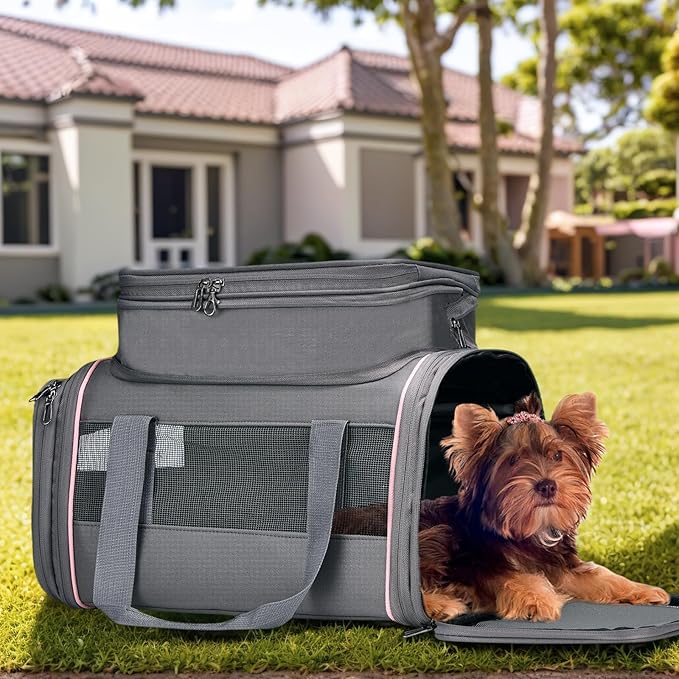 Airline Approved Pet Carrier - Soft-Sided Dog & Cat Travel Bag with Expandable Space and Safe Design (Grey)