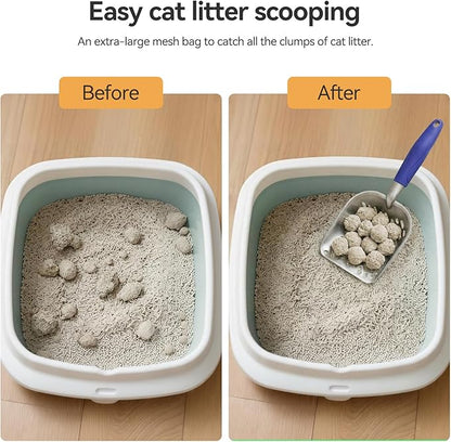 Cat Litter Scoop, Metal Scooper for Cat Box, Aluminum Alloy Sifter, Deep Shovel Poop Cleaner, Long Handle Ergonomic Grip, Rustproof Waterproof Construction, Design for Litter Box Cleaning