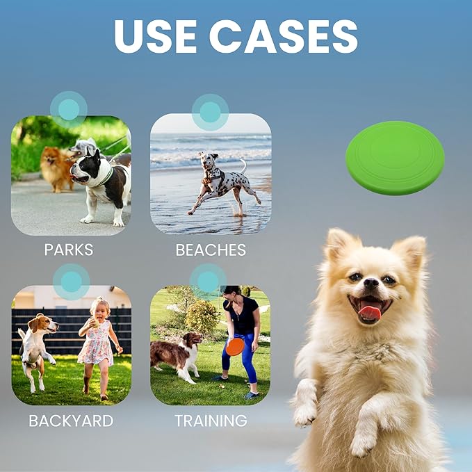 Dog Flying Disc - Pack of 3 Pet Frisbees + Durable Outdoor Dog Toys for Training and Exercise - Interactive Fetch Discs - Blue, Green, and Orange Colors