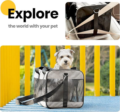 Cat Carrier Airline Approved, Soft-Sided Dog Carrier with Inner Safety Leash, Pet Transport Carrier for Small-Medium Cats Puppies up to 15 Lbs, Collapsible Travel Kitten Carrier Bag -Green M