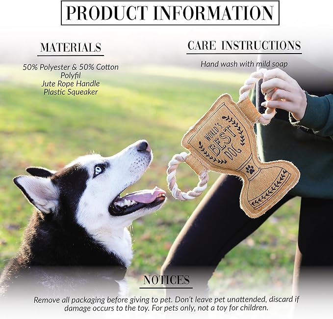 Pavilion - World's Best Dog - 11.25" Trophy Puppy Dog Toy with Rope Handle K-9 Furry Companion Celebration Aging Birthday Gift