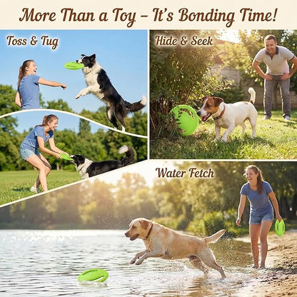 EVA Dog Flying Disc Toy, Durable Interactive Fetch with Dual Grip Holes, Non-Slip Floating Pet Toy for Small Medium Large Dogs, Outdoor Park Beach Play (Green)
