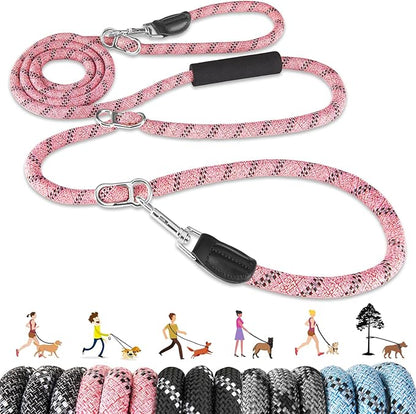 Lukovee Hands Free Dog Leash, 10FT Adjustable Training Lead 1/2 Inch Nylon Heavy Duty Lead No Pull for Large Medium Dogs, Tangle Free Reflective Waist-Leash for Walking Running, Pink