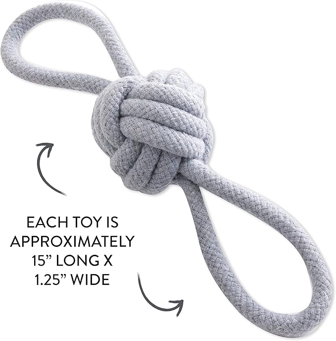HonestBaby 3-Pack Rope Pull Toys Durable Organic Cotton for Pets, Black/Gray, One Size