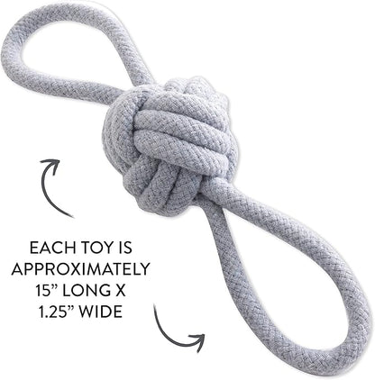 HonestBaby 3-Pack Rope Pull Toys Durable Organic Cotton for Pets, Black/Gray, One Size