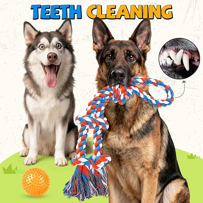 Tough Dog Toys for Aggressive Chewers – 3 Pack Tough Chew Toys for Large Dogs, Strong Rope Toys Ideal for Tug-of-War & Teeth Cleaning