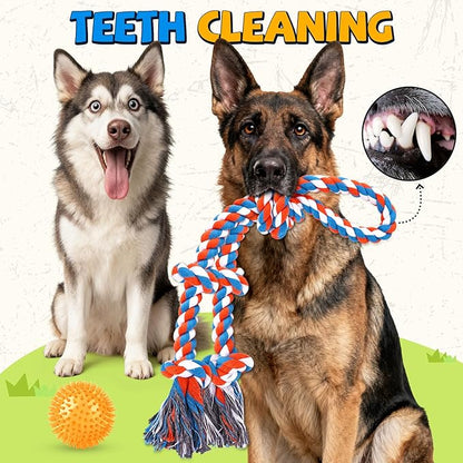 Tough Dog Toys for Aggressive Chewers – 3 Pack Tough Chew Toys for Large Dogs, Strong Rope Toys Ideal for Tug-of-War & Teeth Cleaning
