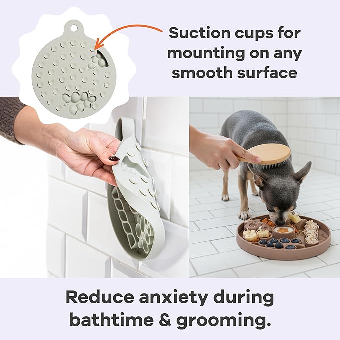 Awoo Smorgasboard - Silicone Dog and Puppy Lick Mat and Slow Feeder with Suction Cups - Non-Slip, Dishwasher Safe Pet Dish - Extends Mealtime for Fast Eaters - for Wet & Dry Food (Sage)