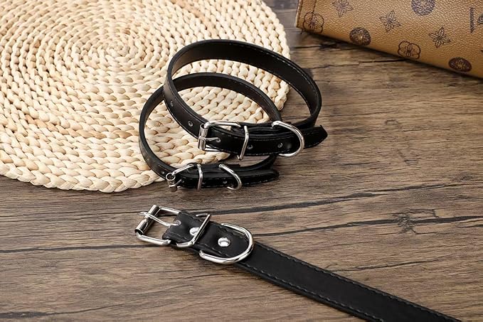 Black Leather Dog Collar for Small,Medium, Large Dog, (Large: Wide :0.95'' for Dog's Neck: 13''~18'', Black)