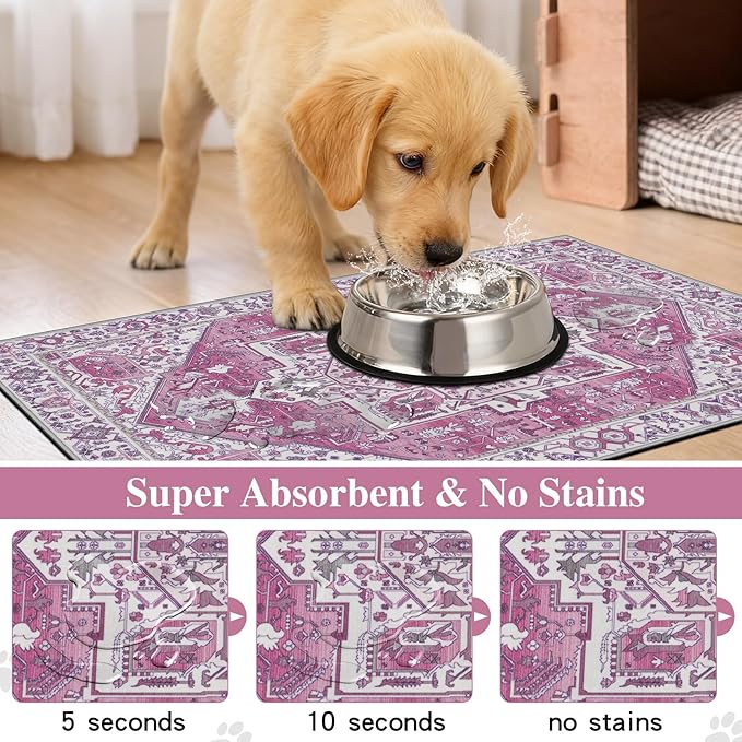 famibay Dog Food Mat, Absorbent Cat Dog Mats for Food and Water, No Stains Quick Dry Pet Cat Bowl Mats with Non Slip Backing, Boho Pet Feeding Mat for Floor Waterproof 16"x24"