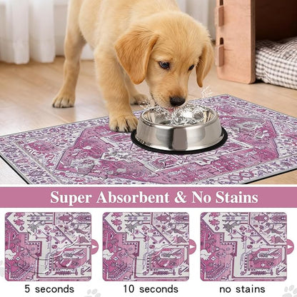 famibay Dog Food Mat, Absorbent Cat Dog Mats for Food and Water, No Stains Quick Dry Pet Cat Bowl Mats with Non Slip Backing, Boho Pet Feeding Mat for Floor Waterproof 16"x24"