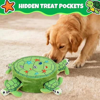 Hide and Seek Squeaky Dog Plush Toy Carrot and Bunny Set, 5 Pack Dog Puzzle Toys for Training and Cleaning, Interactive Tough Dog Toy for Small Medium Dogs,Turtles