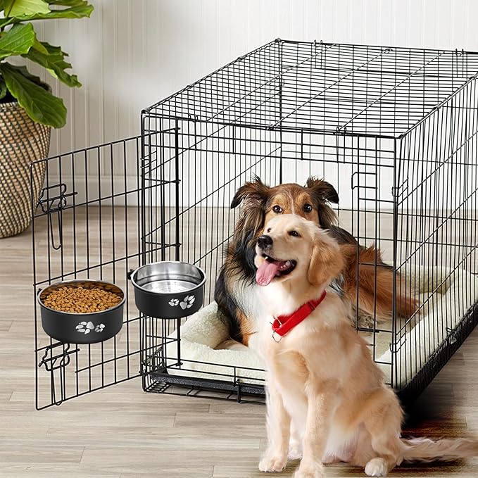 Kennel Water Bowl Hanging, Stainless Steel Dog Crate Water Bowl No Spill, 2 Pack Hanging Dog Bowls for Kennel Cage Crate,Metal Pet Food Dish Coop Cup for Small Medium Dogs Cat Puppy