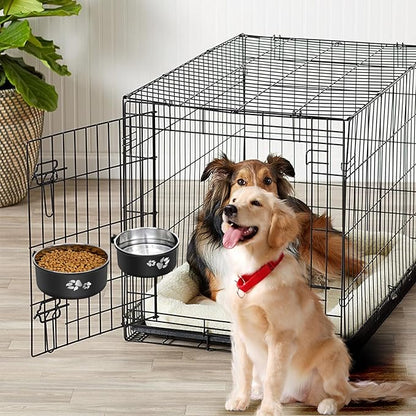 Kennel Water Bowl Hanging, Stainless Steel Dog Crate Water Bowl No Spill, 2 Pack Hanging Dog Bowls for Kennel Cage Crate,Metal Pet Food Dish Coop Cup for Small Medium Dogs Cat Puppy