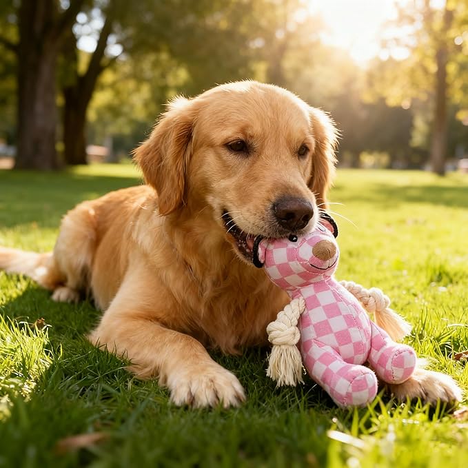 Indestructible Bear Dog Rope Toy with Rope for Aggressive Chewers, Tug of War Dog Toy Durable Chew-Resistant Interactive Ball for All Breeds (Pink Bear)