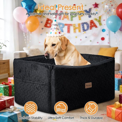 Dog Car Seat for Large Medium Dogs up to 60 lbs or 2 Small Dogs – Elevated Dog Booster Seat for Cars 14in Height, Washable Pet Car Seat, Thick Cushion Backseat with 2 Safety Leashes(Black Full)