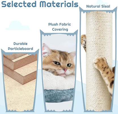 Yaheetech 45.5in Ocean-Themed Cat Tree Multi-Level Cat Tower, Plush Pet Furniture with Shark's Mouth-Shaped Nest, Sea Star-Shaped Perch, Jellyfish-Style Hammock for Indoor Kitty
