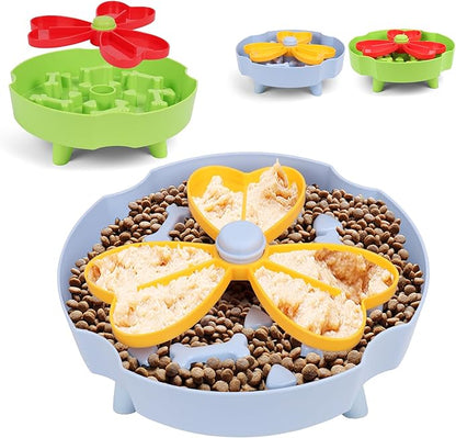 Elevated Slow Feeder Bowl for Cats and Dogs - Raised Puzzle Food Dish with Non-Slip Stand, Anti-Choke Maze Design for Fast Eaters, Indoor Pets - Improves Digestion for Kittens, Puppies (Blue)