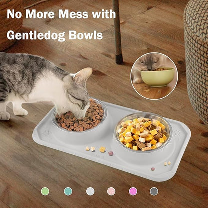 Cat Bowls for Food and Water, Premium Removable Stainless Steel Double Bowls with Non-Slip Bottom & Elevated Stand for Pet and Small Dogs,Upgrade Non-Spill Cat Food Feeder (Light Grey)