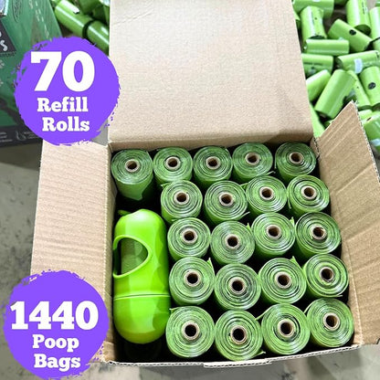 Doggy Poop Bags Biodegradable with Dispenser (1440 Bags) Eco-friendly Dog Waste Pickup Bags Landfill-friendly Refill Rolls Cat Waste Bags (Green, 72 Rolls, Lavender Scented)