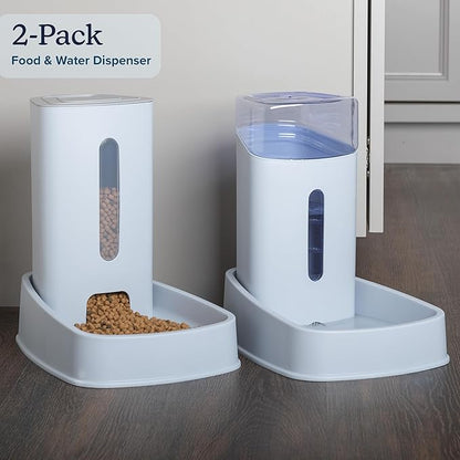 Automatic Cat Feeder and Water Dispenser - 2-Pack 3.8L/1G Pet Bowls - Gravity Automatic Cat and Dog Feeding Station - Pet Supplies by PETMAKER (Gray)